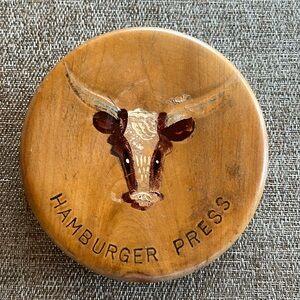 Vintage Wooden Hamburger Press Steer Bull Longhorn Wall Hanging